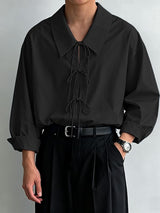 Men's Solid Color Lace Up Long Sleeve Shirt SKUL45166