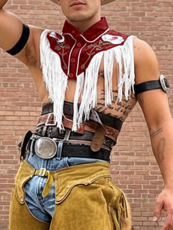 Men's Floral Embroidery Tassel Patchwork Shirt SKUL25113