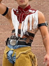 Men's Floral Embroidery Tassel Patchwork Shirt SKUL25113