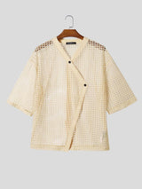 Men's Asymmetric Sheer Mesh Short Sleeve Shirt SKUL60239