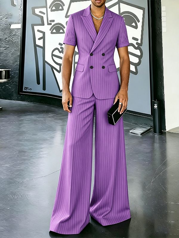 Men's Fashion Runway Pinstripe Double Breasted Two Pieces Outfit SKUL63179