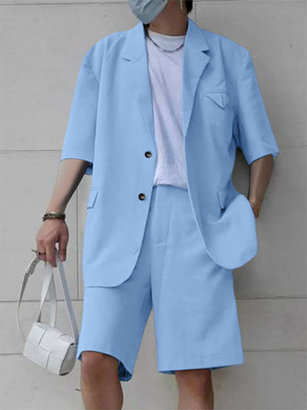 Mens Solid Color Casual Two Pieces Outfit SKUL09673