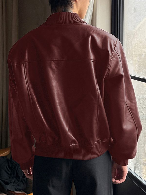 Men's Fake Two Piece Faux Leather Zip Long Sleeve Jacket SKUL40112