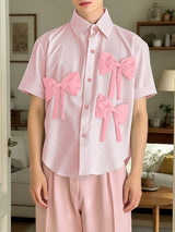 Men's Avant-Garde 3D Bow Pinstripe Short Sleeve Shirt SKUL58766