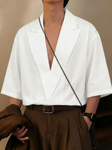 Men's Solid Color V Neck Half Sleeve Shirt SKUL51953