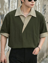 Men's Modern City Boy Relaxed Faux-Layered Asymmetrical Pinstripe Patchwork Shirt SKUL60214