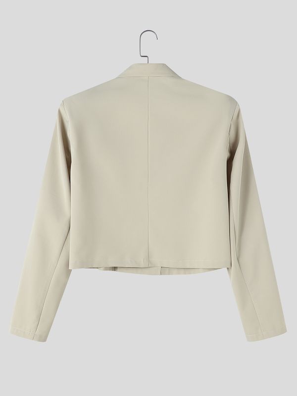 Men's Smart Chic Evening Gala Wide Lapel Gold Button Slit Cuff Cropped Blazer SKUL85521