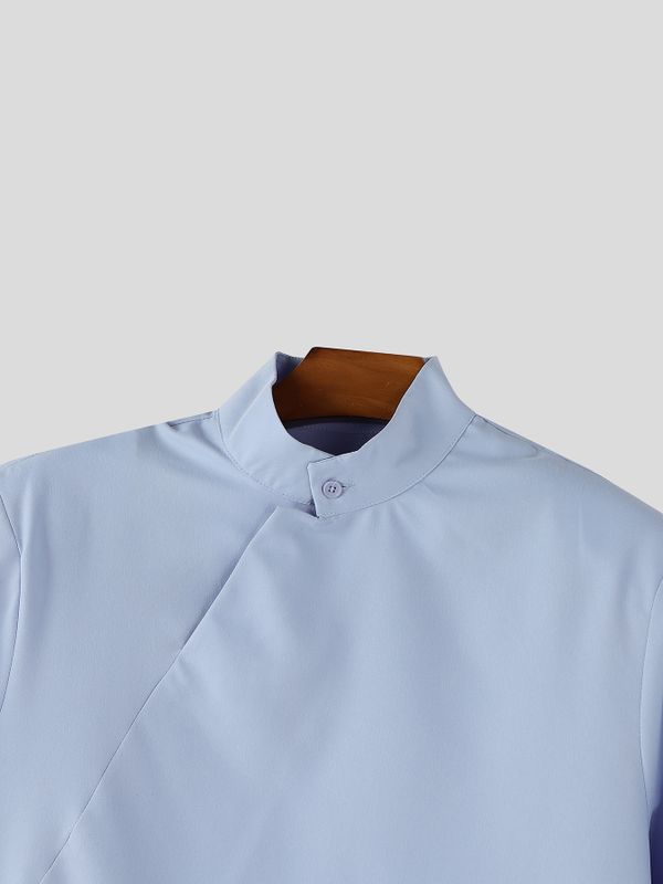 Men's Solid Color Button Placket Half Sleeve Shirt SKUL56318
