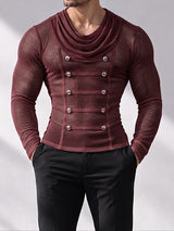 [Pre-order] Men's Victorian Vintage Evening Gala Draped Cowl Neck Double-Breasted Button Muscle T-shirt SKUL88497