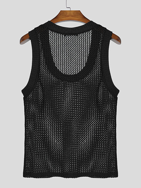 Mens Hollow Out Deep U-Neck Tank SKUL10735