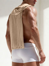 Men's Avant-Garde Resort Open Side Cutout Drawstring Hem Ribbed Sleeveless Hooded Tank SKUL78122