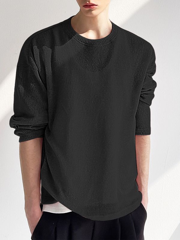 Men's Semi-Sheer Textured Long Sleeve T Shirt SKUL41409