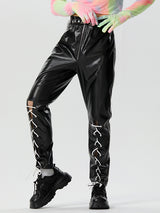 Mens Lace-Up Cuff PU Leather Pants SKUK28539