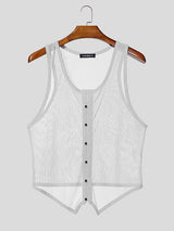 Men's Avant-Garde Vertical Striped Sheer Mesh Button-Down Tank SKUL55295