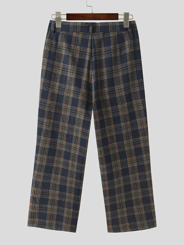 Mens Vintage Plaid Casual Straight Pants SKUK41861