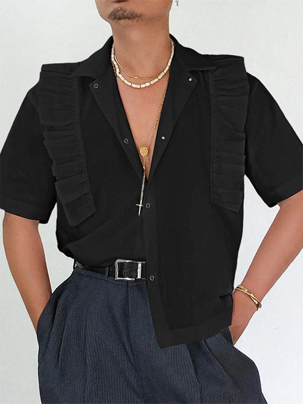 Mens Ruffle Hem Patchwork Short Sleeve Shirt SKUL08503