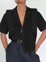 Mens Ruffle Hem Patchwork Short Sleeve Shirt SKUL08503