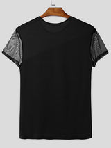 Mens Sheer Mesh Patchwork Short Sleeve T-Shirt SKUL13514