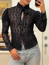 Men's Sheer Lace Puff Sleeve Shirt SKUL39007
