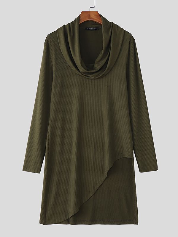 Men's Textured Long Hem Long Sleeve T-Shirt SKUL45221