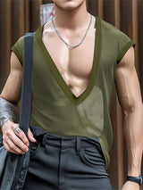 Mens Slightly Sheer Mesh Deep U-Neck Casual Tank SKUL16671