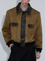 Men's Contrast Color Leather Long Sleeve Jacket SKUL40158