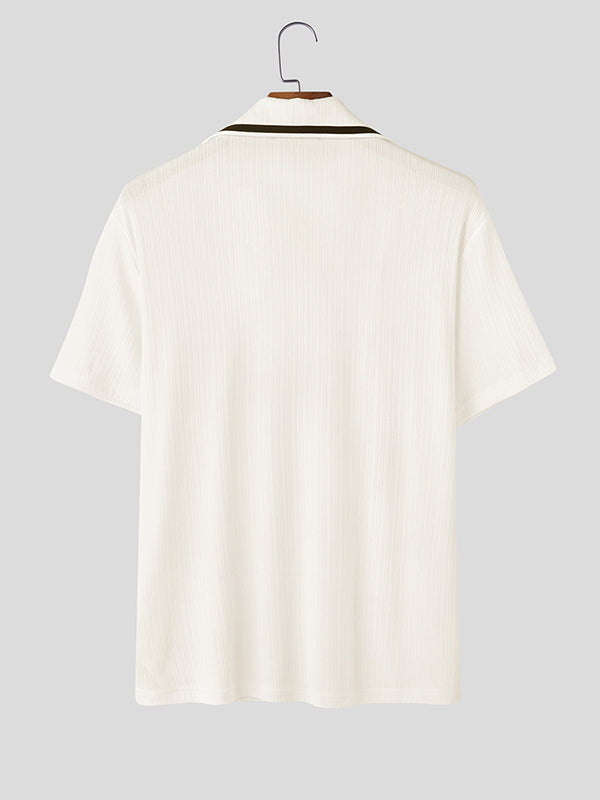 Mens Casual Colorblock Short Sleeve Shirt SKUK99047