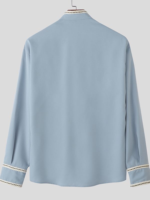 Men's Casual Contrast Color Long Sleeve Shirt SKUL45330