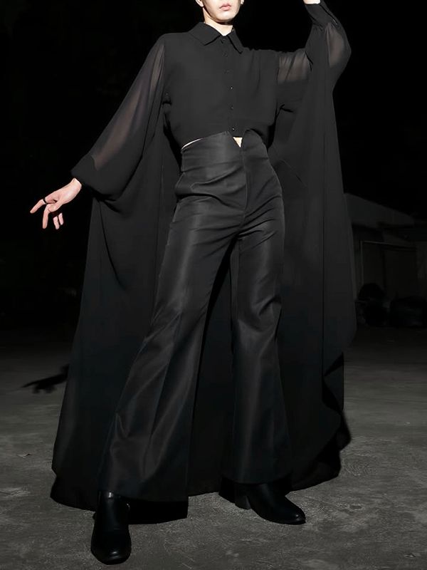 Men's Cape Patchwork Panel Semi Sheer Long Sleeve Shirt SKUL45327