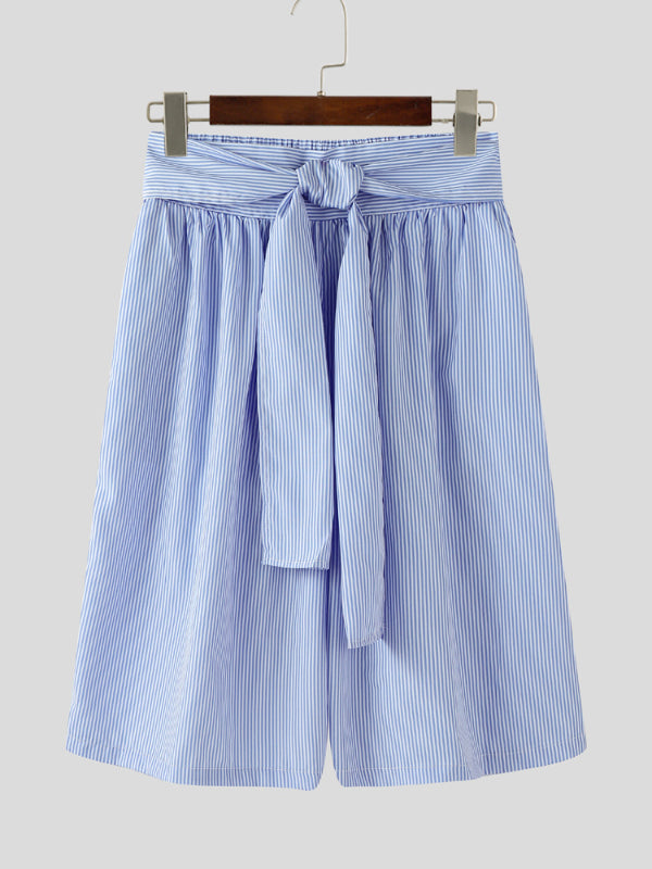 Mens Striped Tie Waist High-Waisted Casual Short SKUL20171