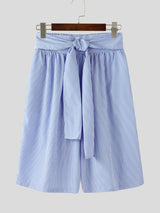 Mens Striped Tie Waist High-Waisted Casual Short SKUL20171