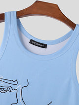 Mens Abstract Face Print Sleeveless Crop Top SKUK39921