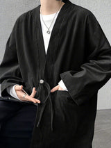 Men's Solid Texture Corduroy Long Sleeve Cardigan SKUL28336