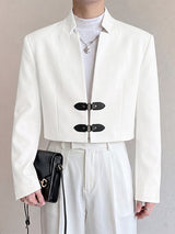 Men's Smart Chic Evening Gala Double Leather Buckle Notch Neckline Cropped Blazer SKUL86648