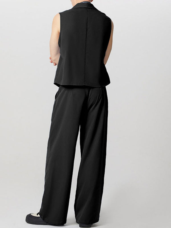 Mens Solid Color Double-Breasted Two Pieces Outfit SKUK76967