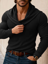 Men's Solid Color Loose Draped Neck Long Sleeve T-shirt SKUL45289