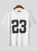 Men's Number 23 Lace Patchwork Short Sleeve T-Shirt SKUL19150