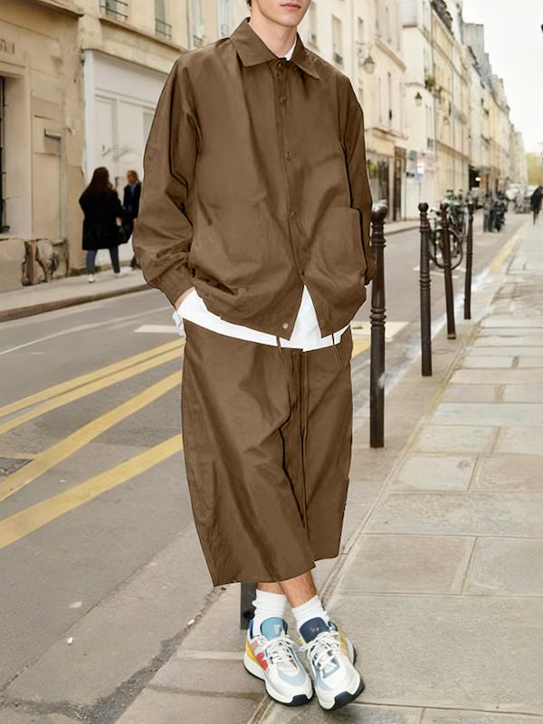 Men's Solid Color Minimal Casual Two Pieces Outfit SKUL45260