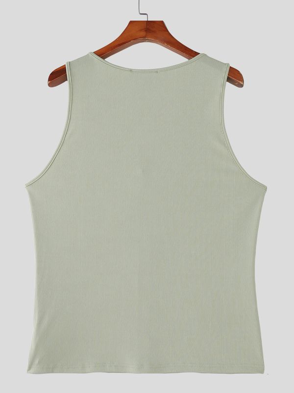 Men's Retro Textured Button-Down Tank SKUL54721