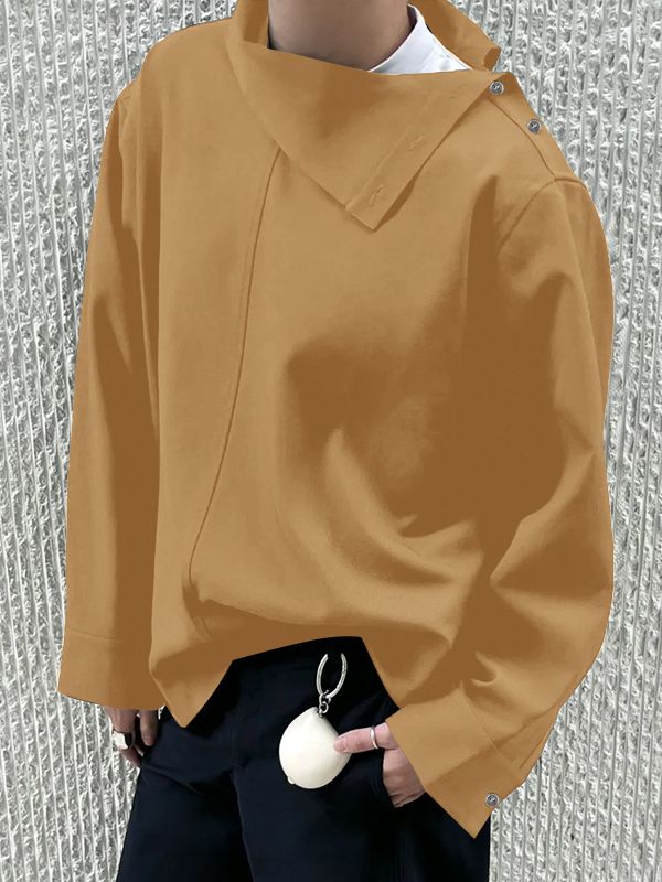 Men's Deconstructed Asymmetrical Collar Long Sleeve Shirt SKUL36676