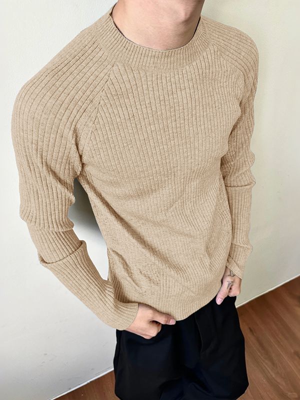 Men's Solid Color Textured Long Sleeve T-Shirt SKUL36783