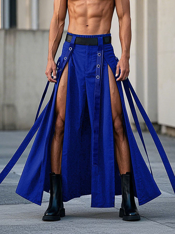 Mens Solid Color Long Slit Skirt SKUL11673