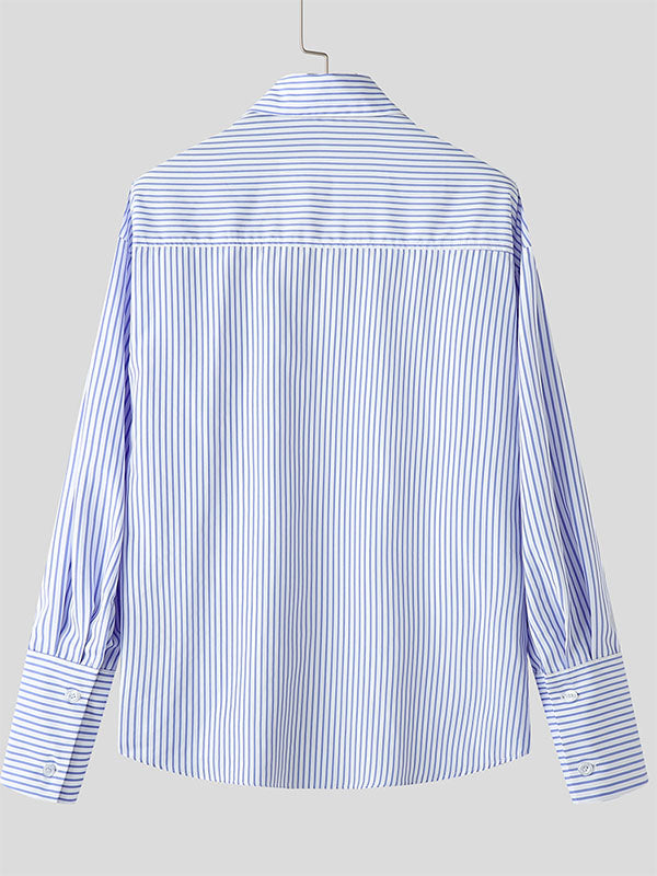 Mens Contrast Color Striped Long Sleeve Shirt SKUK81617