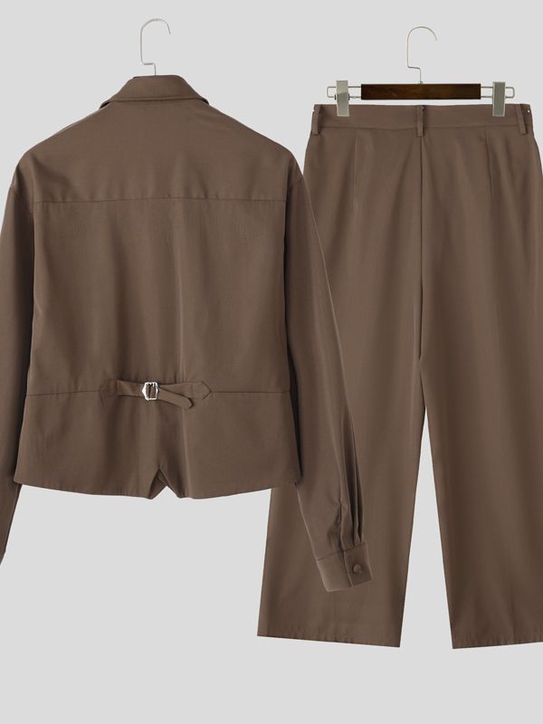 Men's Solid Color Casual Two Pieces Outfit SKUL37894