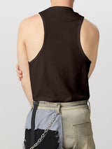 Mens Metal Hole Half-Collar Texture Tank Vest SKUK09326