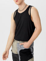 Mens Solid Rib-Knit Cutout Sleeveless Vest SKUK35351