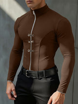 Men's Solid Color Knit Zip Long Sleeve T-shirt SKUL42806