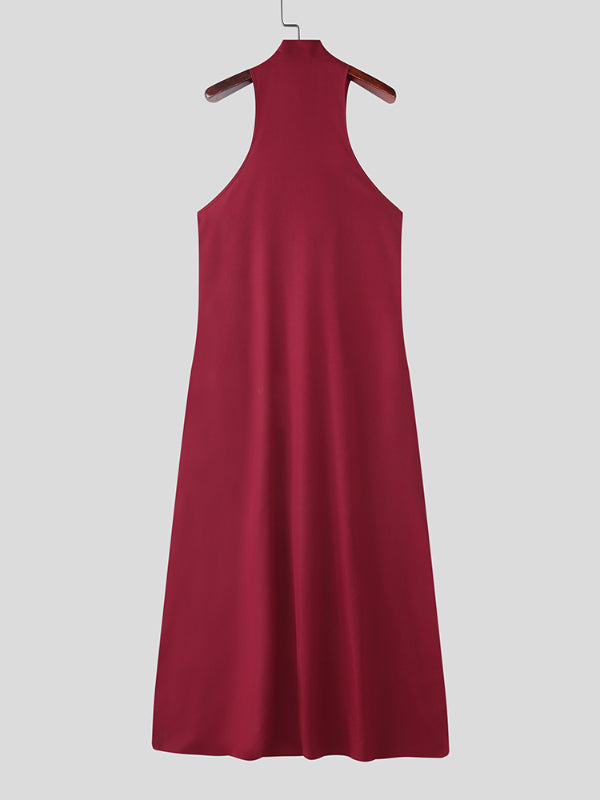 Mens Metal Buckle Long Hem Sleeveless Waistcoat SKUL23967