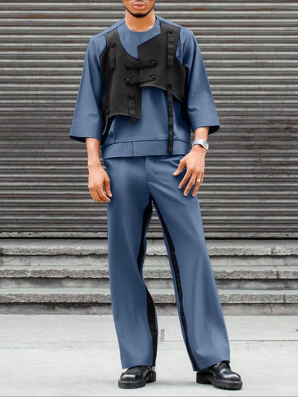 Men's Deconstructed Color Block Patchwork Two Pieces Outfit SKUL45387