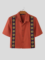 Mens Floral Print Patchwork Cropped Short Sleeve Shirt SKUL07819